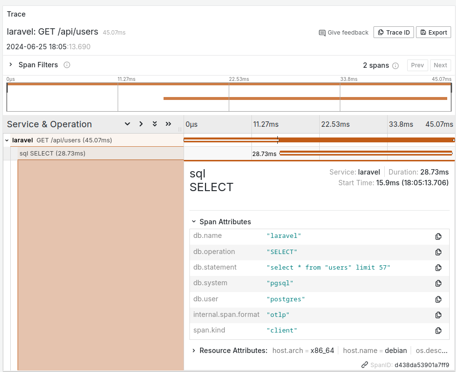 shows sql query made on this API